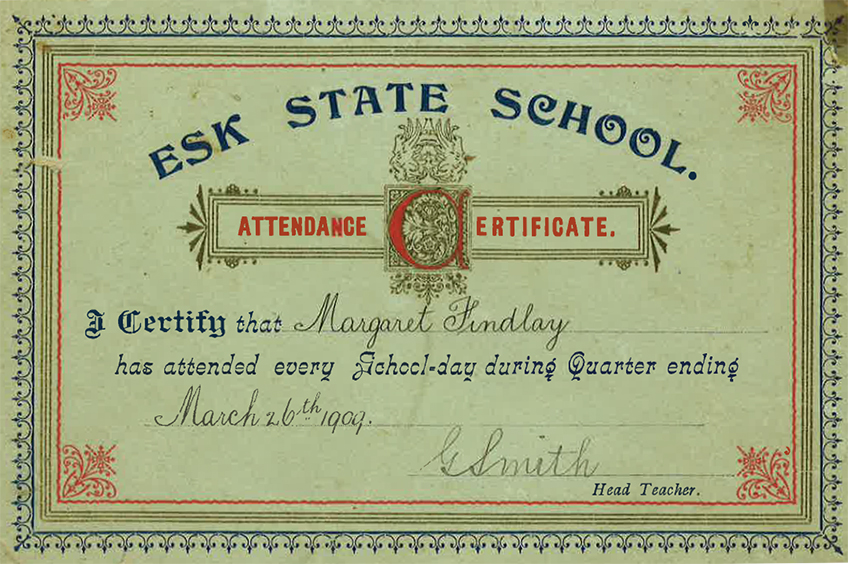 Attendance certificate from 1909